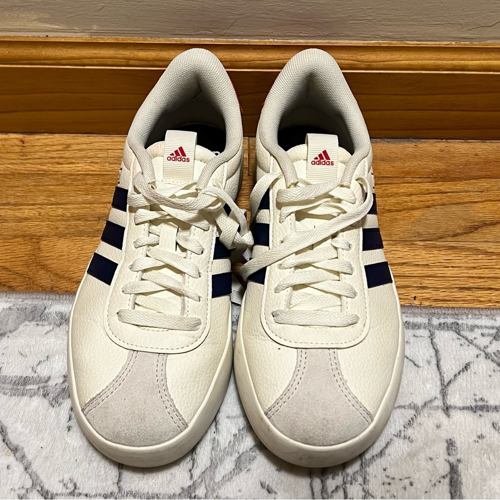 Adidas VL Court 3.0 Low Sneaker. Women's Size 7. White with navy and red.